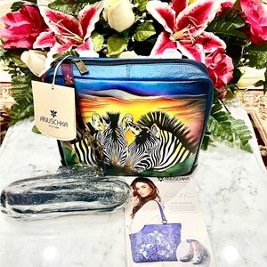 Anuschka Zebra Hand Painted Leather Crossbody Organizer